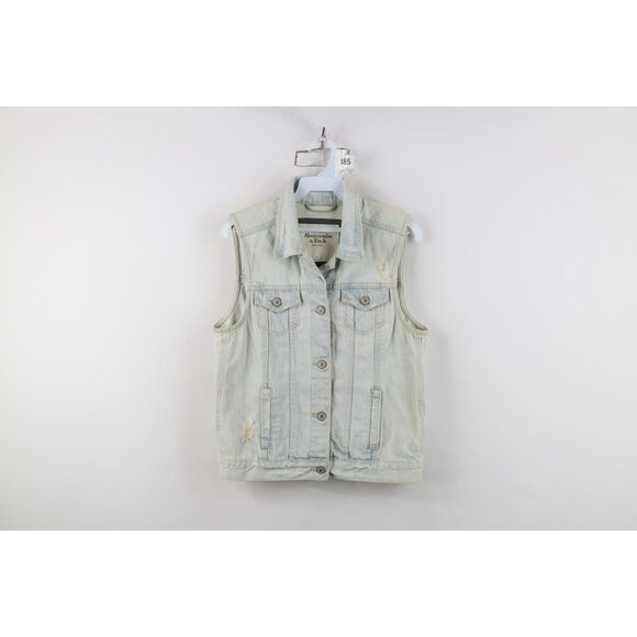 Vintage Y2K Abercrombie & Fitch Womens Medium Babydoll Denim Trucker Vest Jacket - Picture 1 of 16